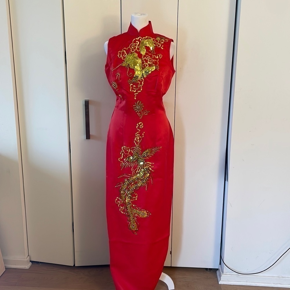 Vintage And 100% Silk Japanese Chinese Red Dress - Picture 2 of 12